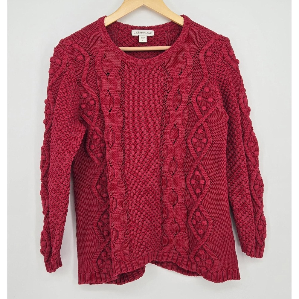 Vintage‎ red 90s/Y2K cable knit sweater - Coldwater Creek, 60% cotton, womens L